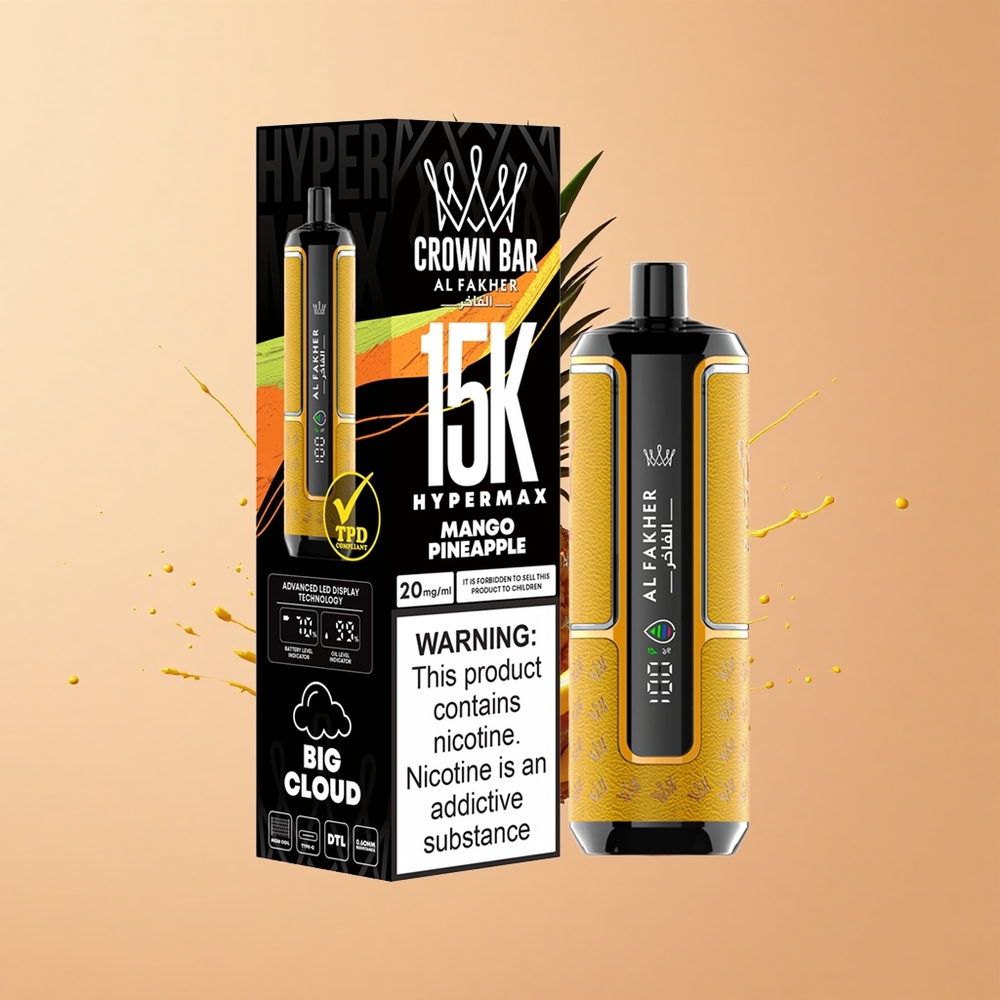 Al Fakher Crown Bar 15K Hypermax Abacaxi Manga Portátil Leve 22ml 600mAh