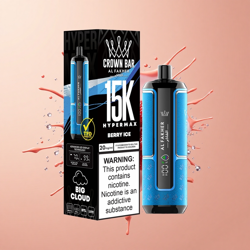 Al Fakher Crown Bar 15K Hypermax Gelado de Bagas Portátil 22ml