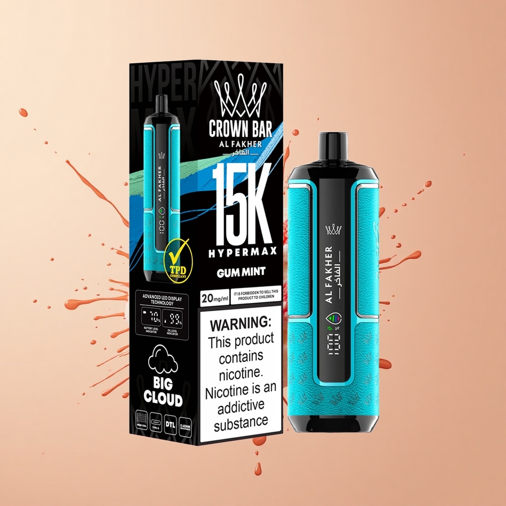 Al Fakher Crown Bar 15K Hypermax Menta Chiclete Compacta Portátil 22ml 6mg
