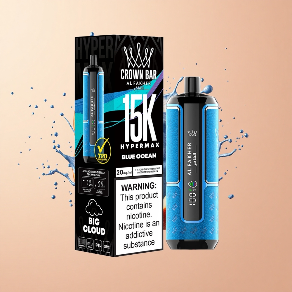 Al Fakher Crown Bar 15K Hypermax Oceano Azul Compacto Portátil 22ml 600mAh