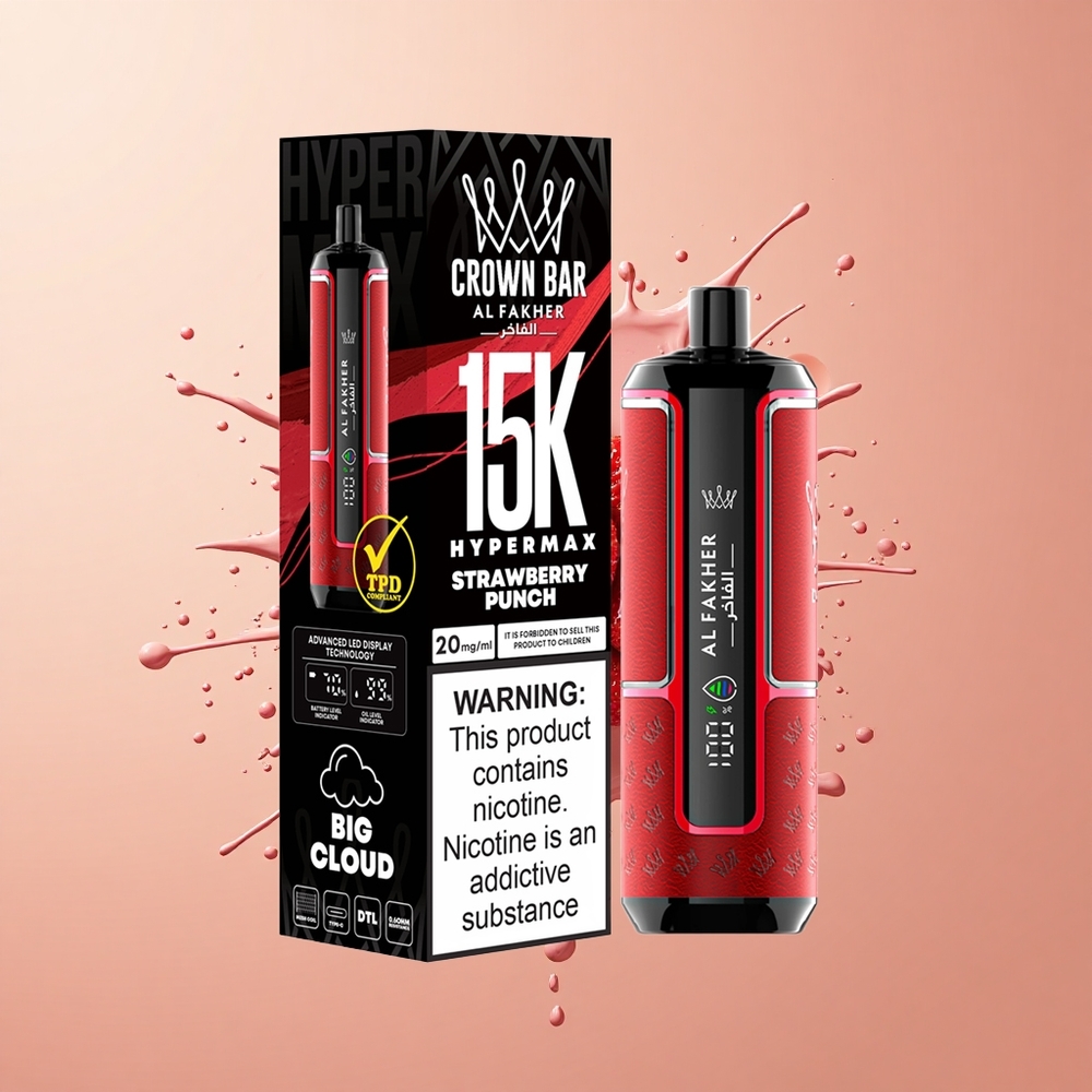 Al Fakher Crown Bar 15K Hypermax Sabor Morango com Toque de 22ml e 600mAh