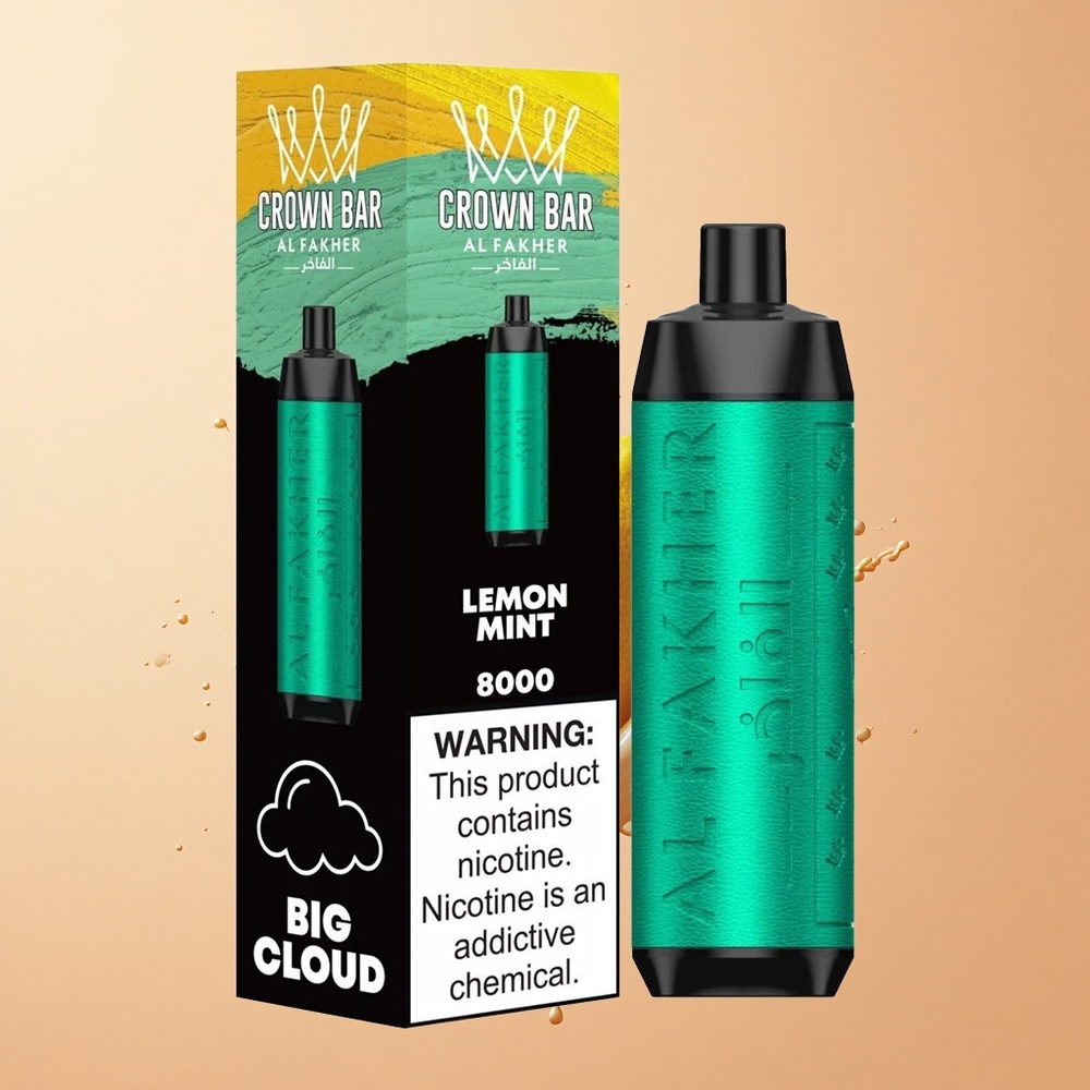Al Fakher Crown Bar 8000 Crystal Hortelã Limão com Bateria Recarregável e Resistência Baixa