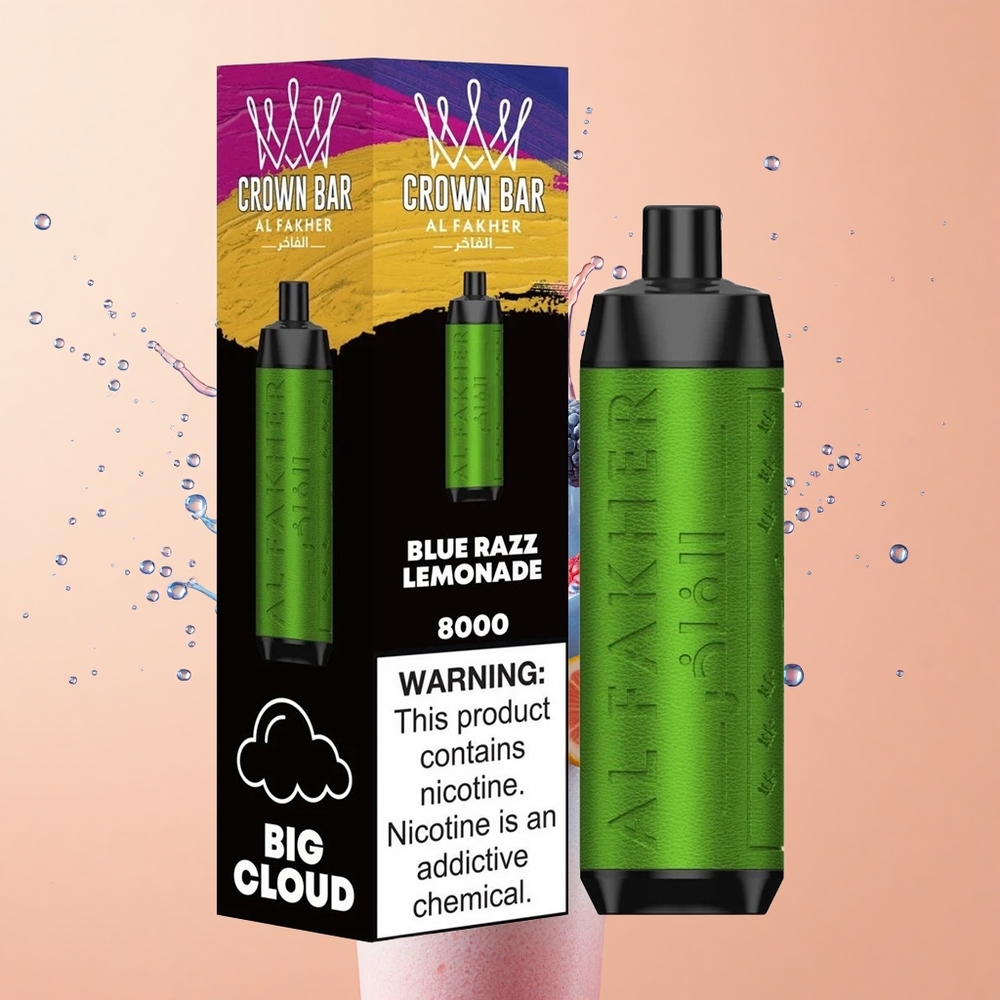 Al Fakher Crown Bar 8000 Crystal Limão Razz Azul com Bateria 600mAh e Resistência 06 ohm