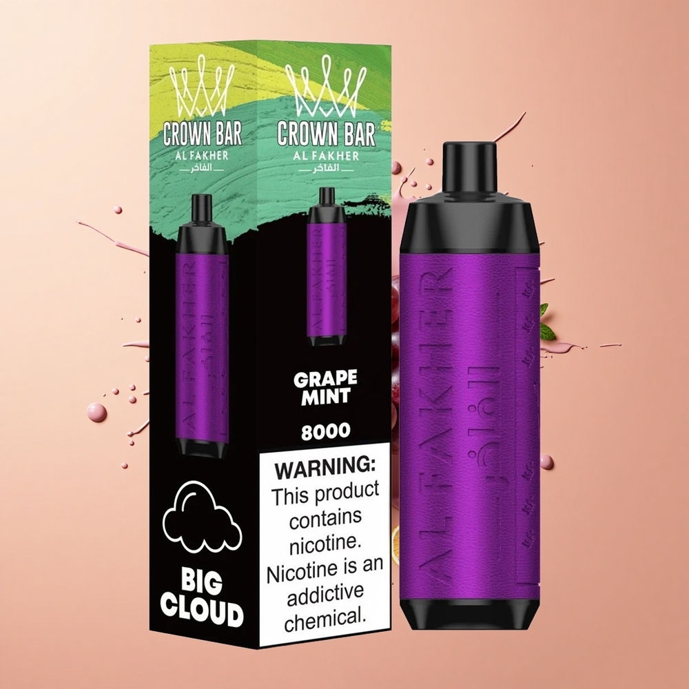 Al Fakher Crown Bar 8000 Crystal Menta Uva com Bateria Recarregável e Resistência Baixa