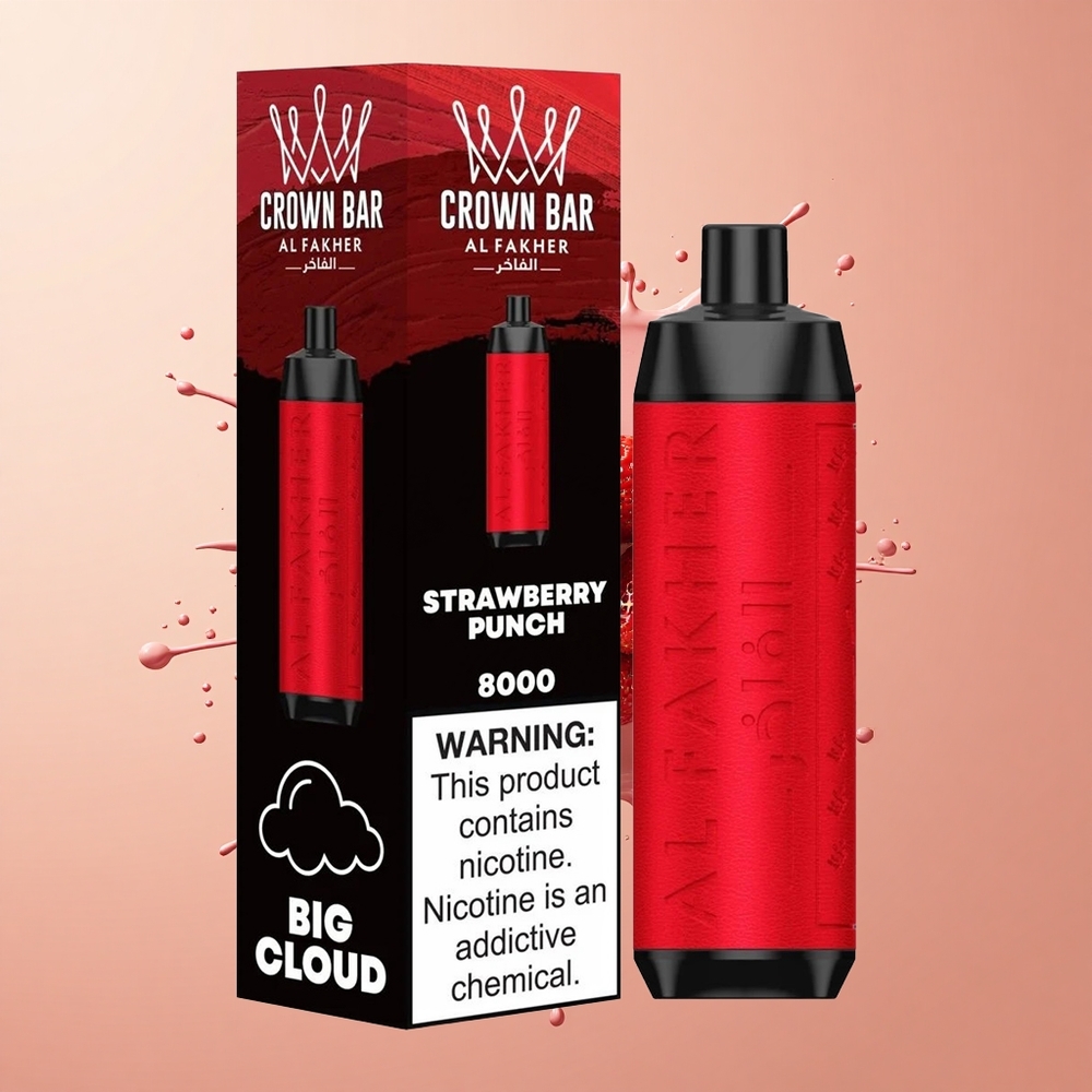 Al Fakher Crown Bar 8000 Crystal Soco de Morango com Bateria 600mah e Resistência 06 ohm