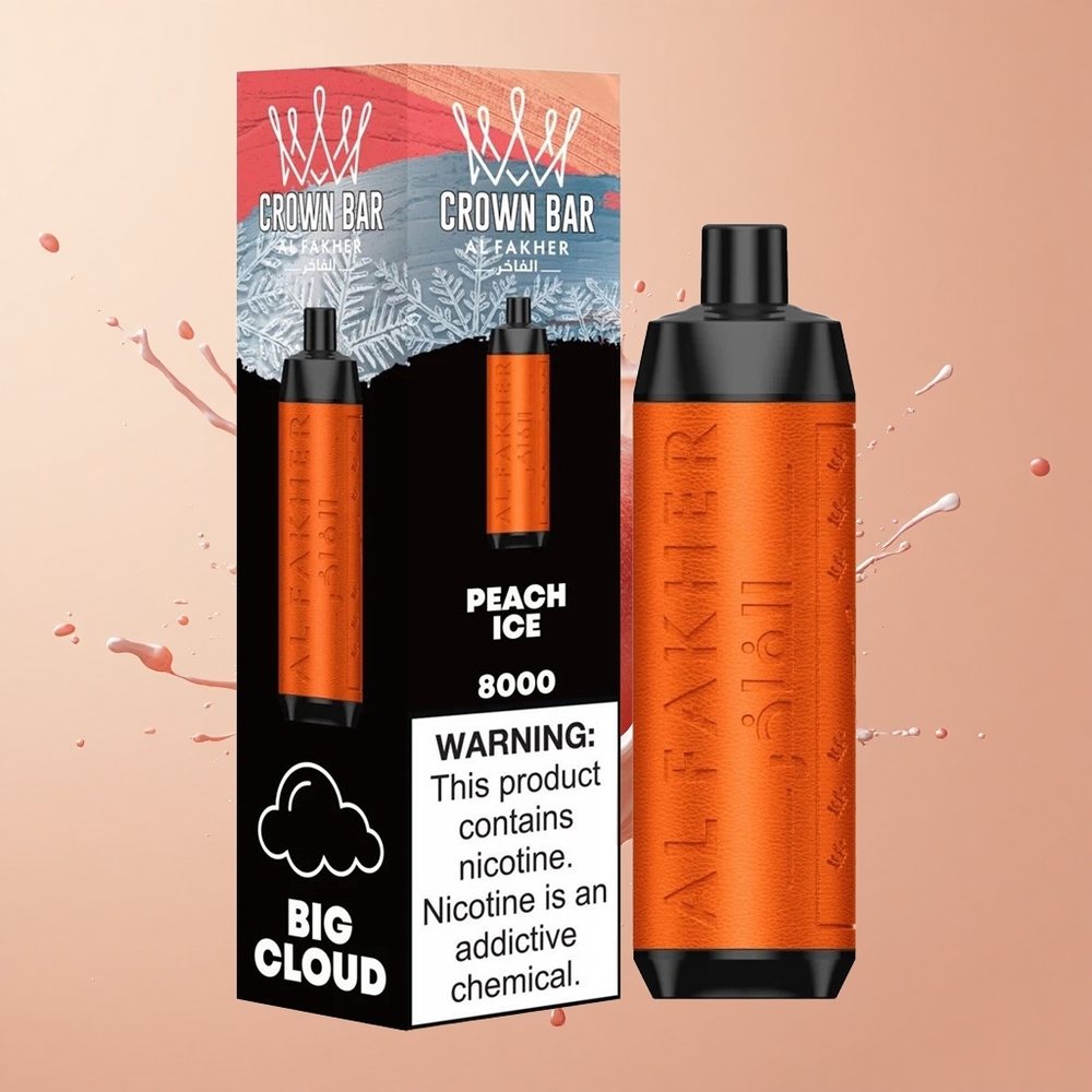 Al Fakher Crown Bar 8000 Crystal Sorvete de Pêssego com Bateria 600mAh e Resistência 06 ohm