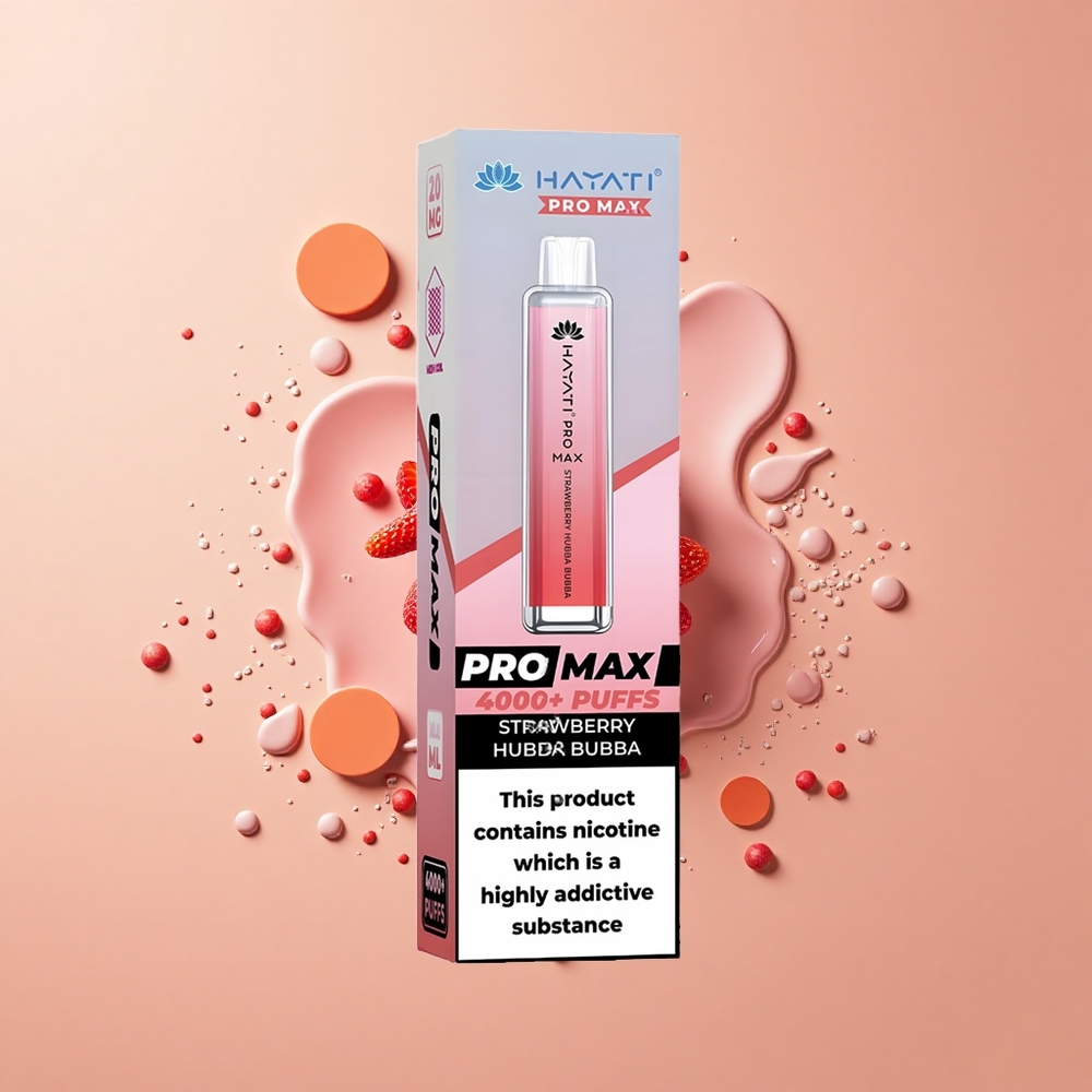 Hayati Pro Max 4000 Hubba Bubba Morango Duplo 11 Ohm Recarregável