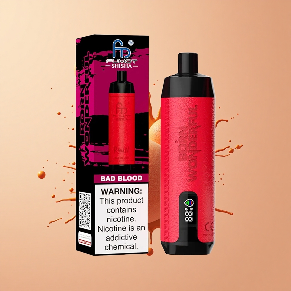 RandM Fumot Shisha 10000 Sangue Ruim Vape Descartável com Indicador LED e Bobina Mesh 06ohm