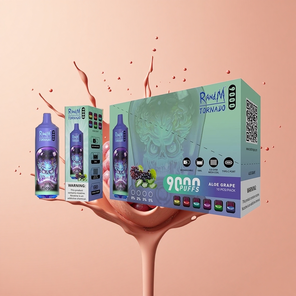 RandM Fumot Tornado 9000 Aloe Uva com Bateria Recarregável e Bobina em Malha