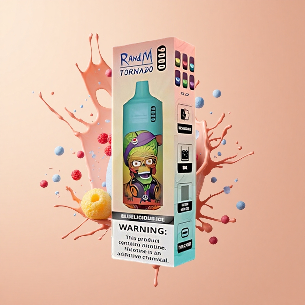 RandM Fumot Tornado 9000 Gelado Azul Delicioso com Bateria Recarregável e Coil Mesh