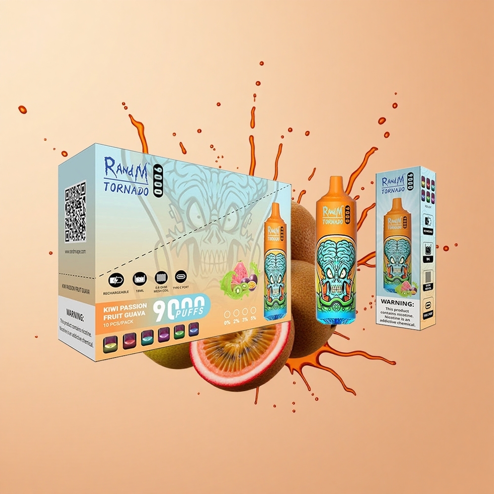 RandM Fumot Tornado 9000 Maracujá Goiaba Kiwi com Bateria Recarregável e Bobina Mesh