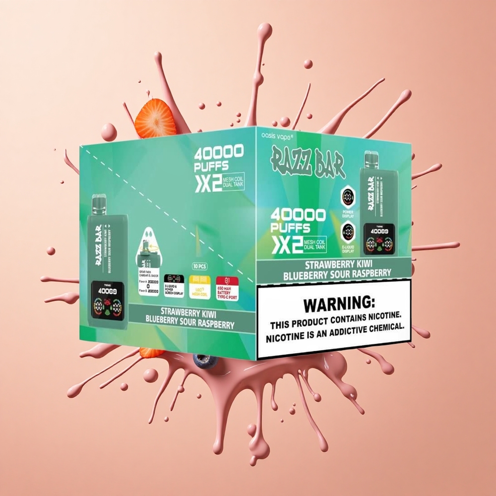 Razz Bar 40000 Morango Kiwi - Mirtilo Framboesa Azeda Tipo-C Tela de Potência 10Ohm 2