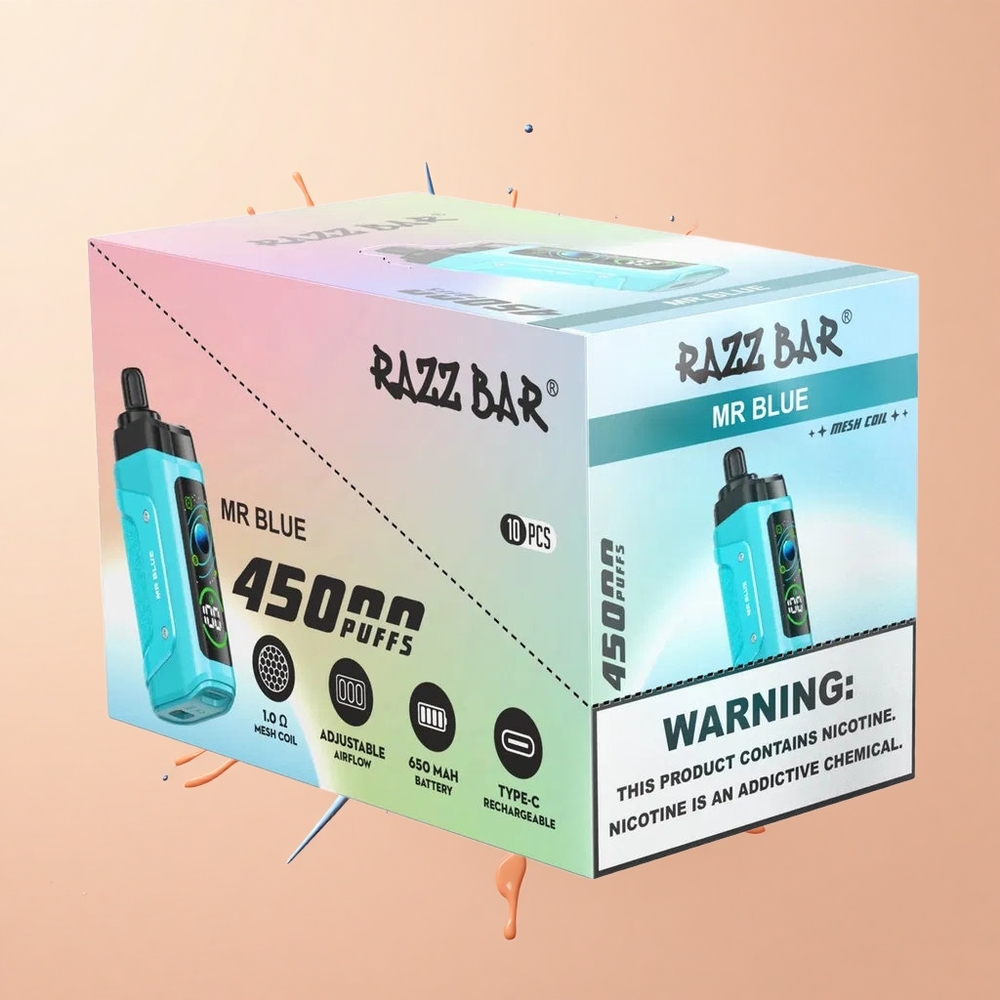 Razz Bar 45000 Sr Azul Vape Descartável Resistência Mesh Recarregável