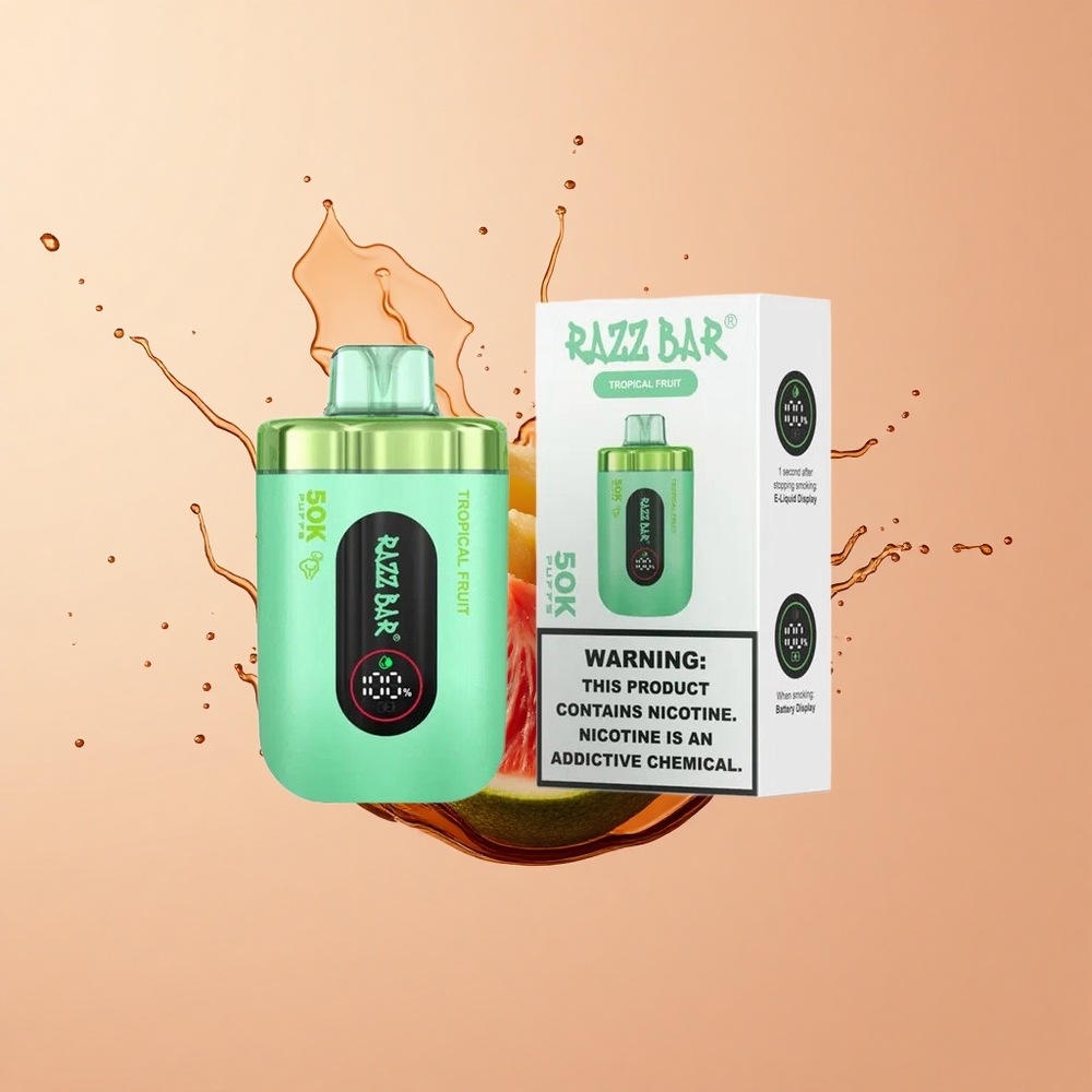 Razz Bar 50K Fruta Tropical Vape Descartável com Bobina Mesh e Tipo-C