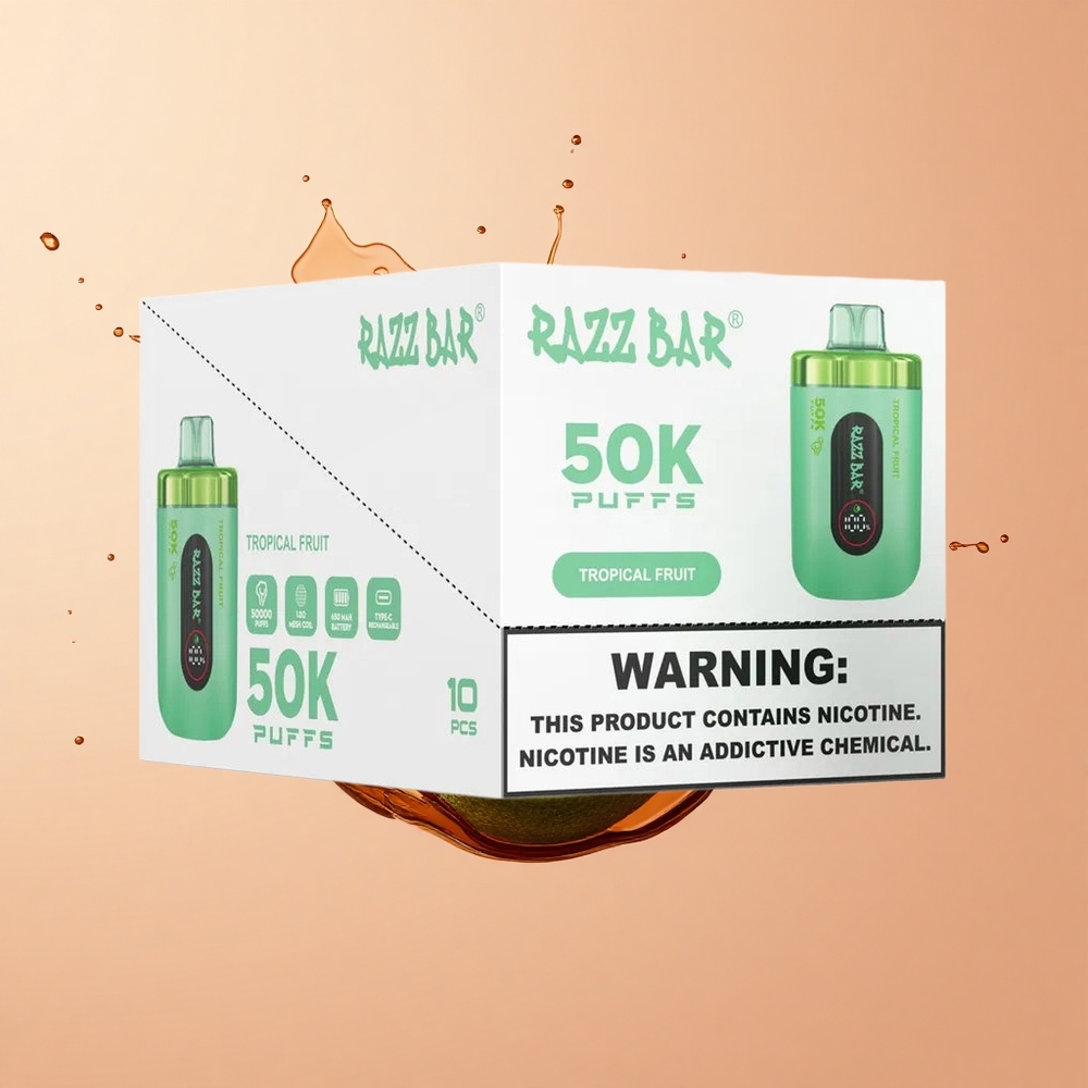 Razz Bar 50K Fruta Tropical Vape Descartável com Bobina Mesh e Tipo-C