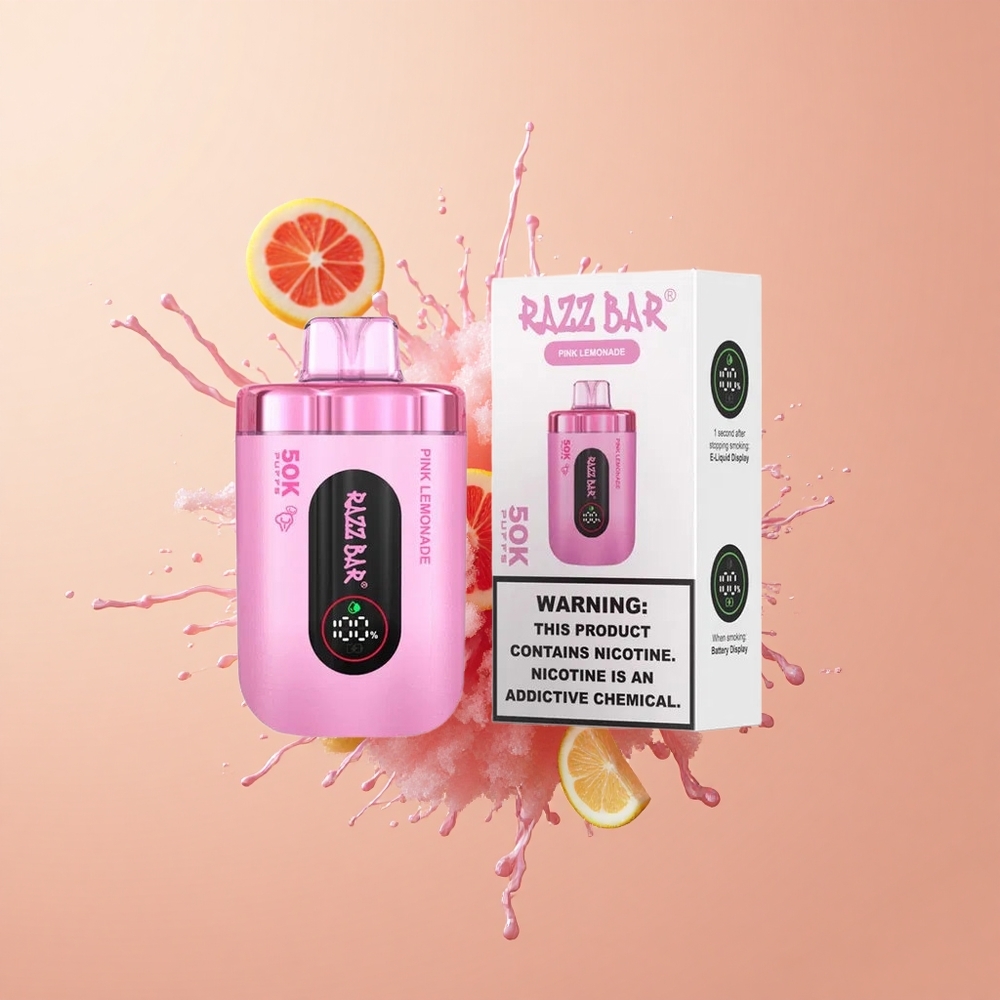 Razz Bar 50K Limão Rosa Vape Recarregável 10 Ohm