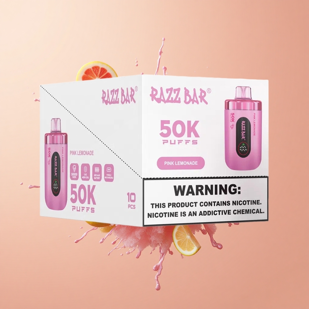 Razz Bar 50K Limão Rosa Vape Recarregável 10 Ohm