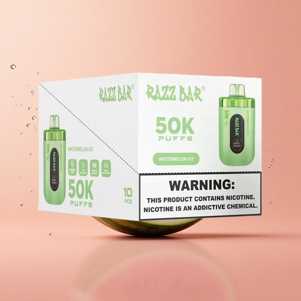 Razz Bar 50K Melancia Gelo 10 Ohm Recarregável