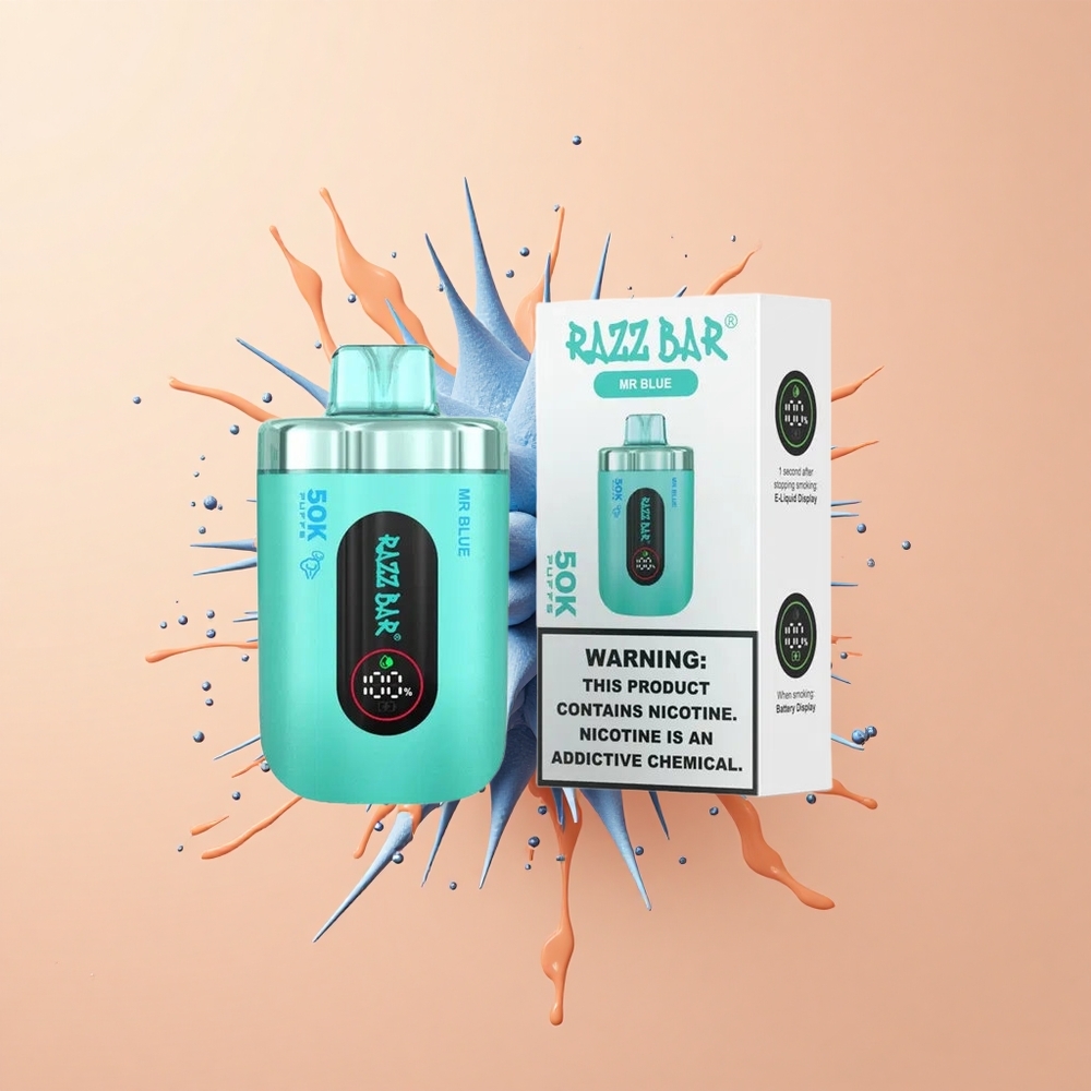 Razz Bar 50K Sr Azul Vaporizador Descartável 10 Ohm Recarregável