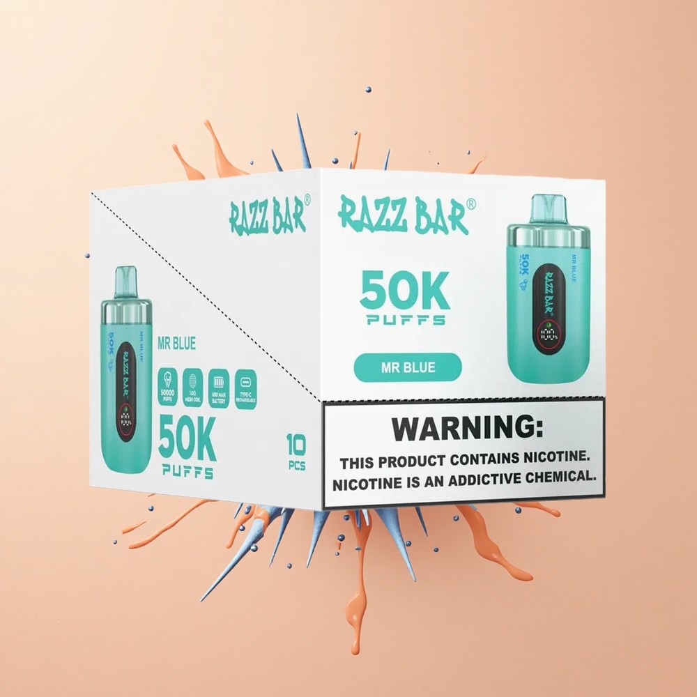 Razz Bar 50K Sr Azul Vaporizador Descartável 10 Ohm Recarregável