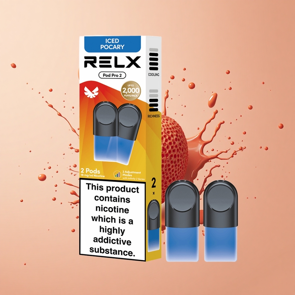 Relx Pod Pro 2 Vape Device Bebida Gelada Pocary - 19ml 3 Modos (Eco Suave Turbo) 2 ou 3 cápsulas/embalagem