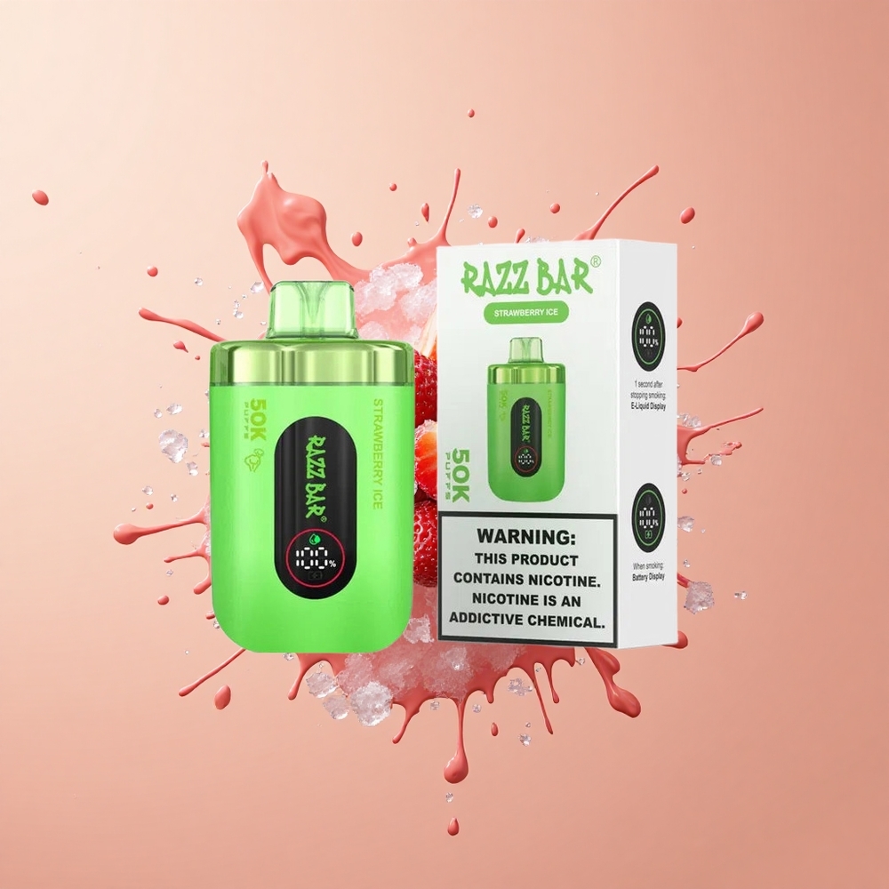 Razz Bar 50K Morango Gelo 1.0 Ohm 2% Nicotina