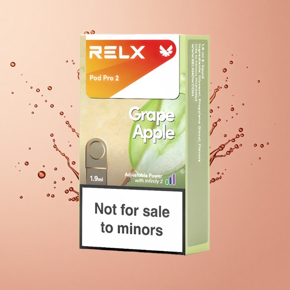 Relx Pod Pro 2 Vape Device Maçã Uva Pro 2 - 1.9ml / Modo Eco 5.5W, Modo Suave 6.5W, Modo Turbo 8W / 2 ou 3 cápsulas