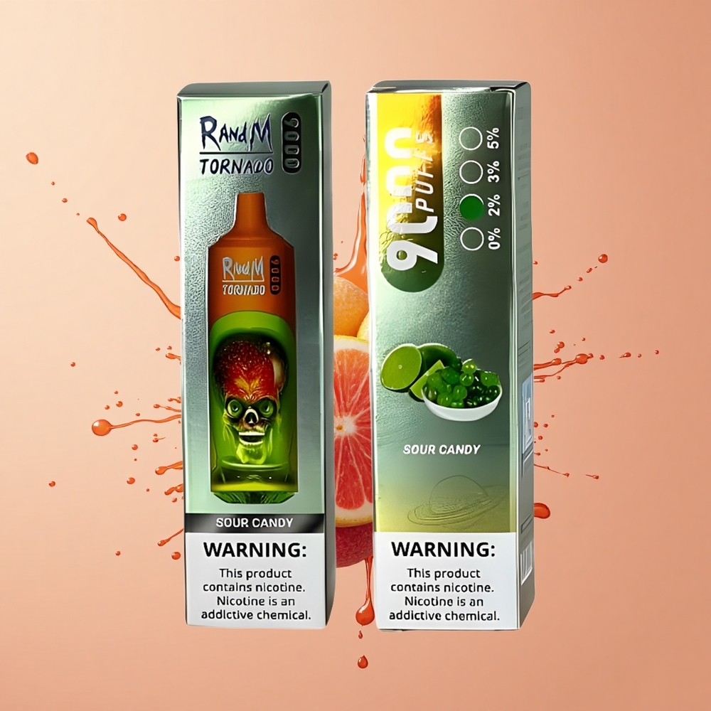 RandM Fumot Tornado 9000 Doce Azedo com Bateria Recarregável e Bobina em Malha