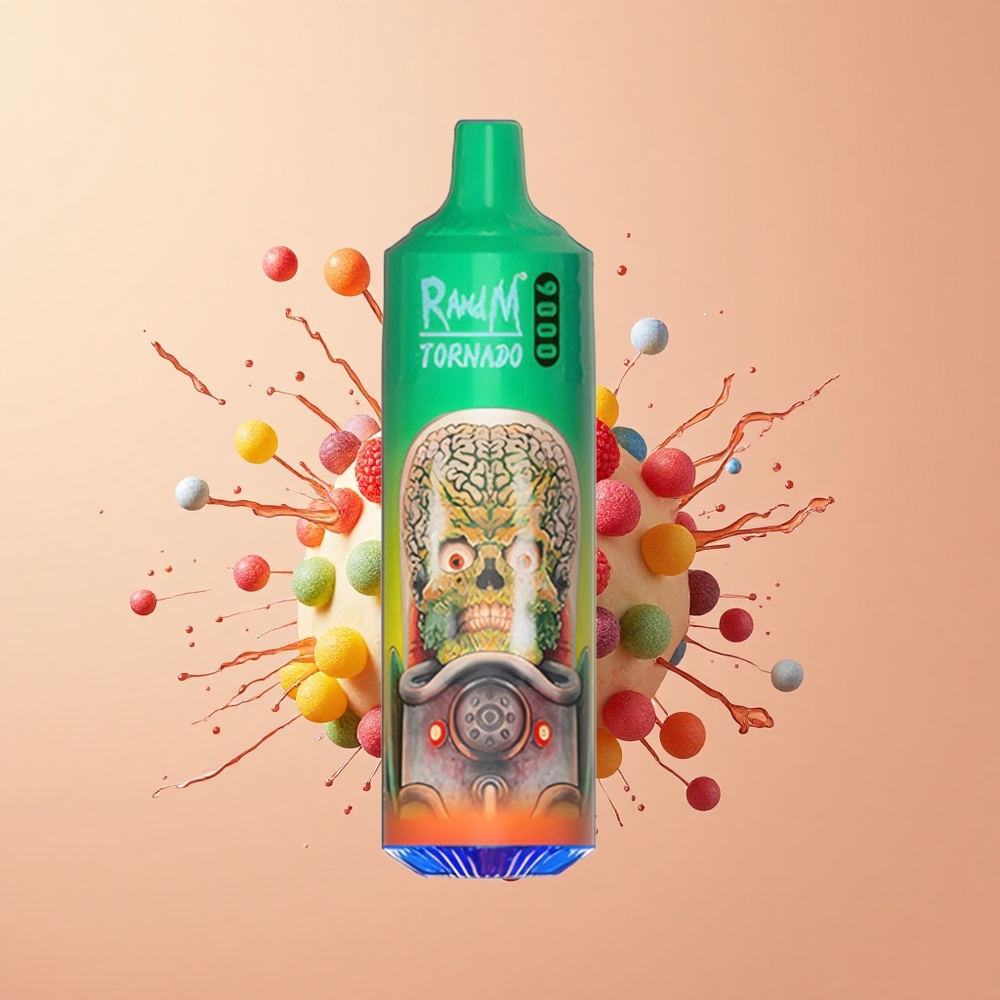 RandM Fumot Tornado 9000 Doce Arco-Íris com Bateria Recarregável e Bobina em Malha