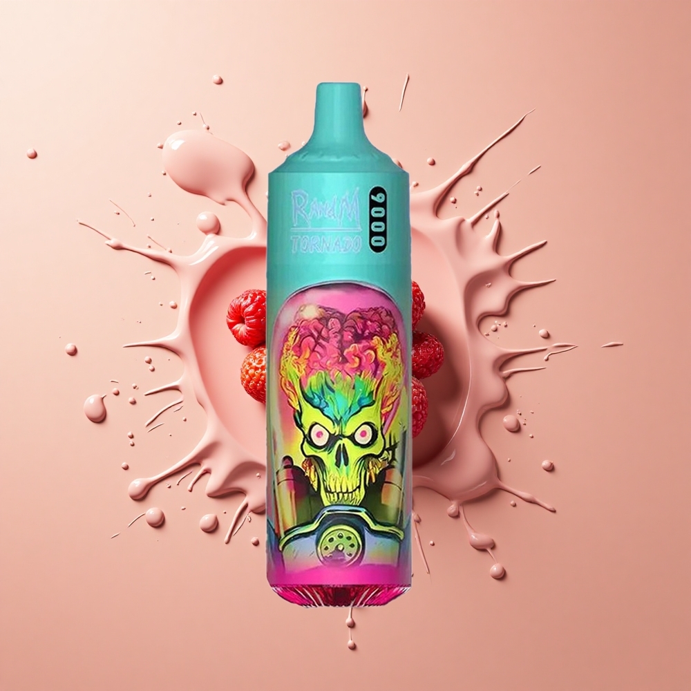 RandM Fumot Tornado 9000 Morango Framboesa com Bateria Recarregável e Bobina em Malha