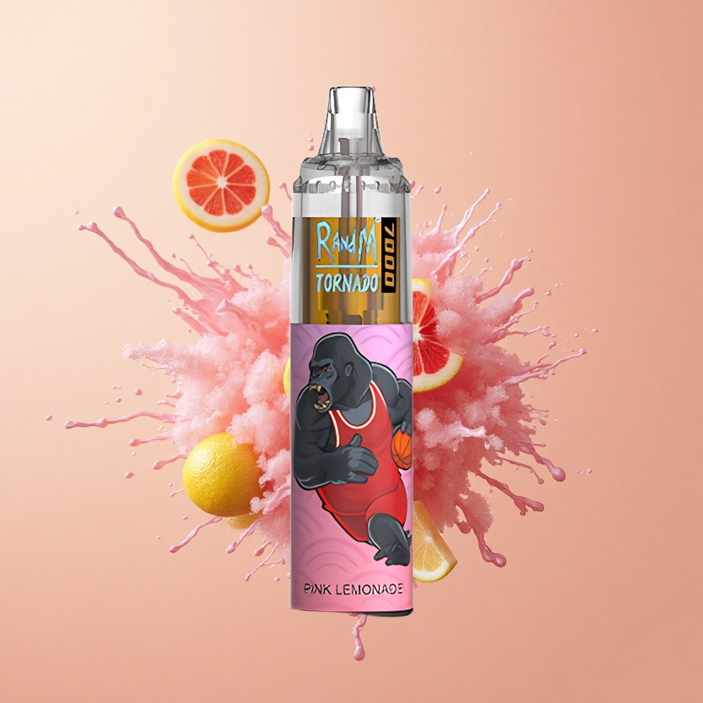 RandM Fumot Tornado 7000 Limão Rosa Vape Descartável com Coil Mesh e Luz RGB