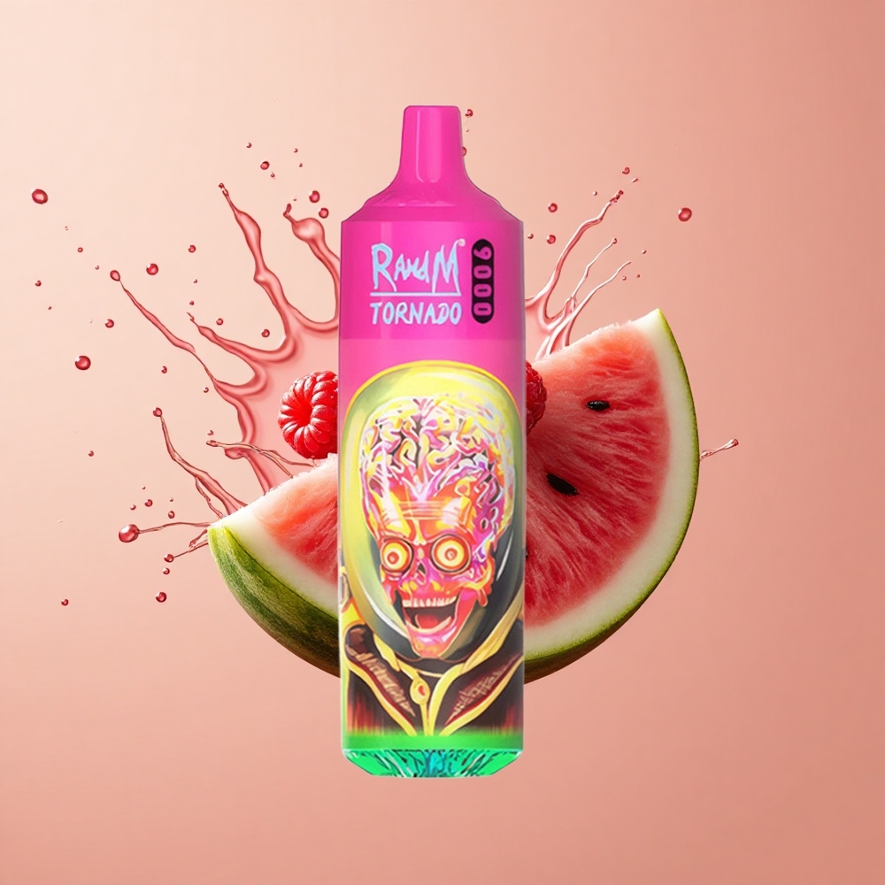 RandM Fumot Tornado 9000 Melancia Framboesa com Bateria Recarregável e Bobina em Malha