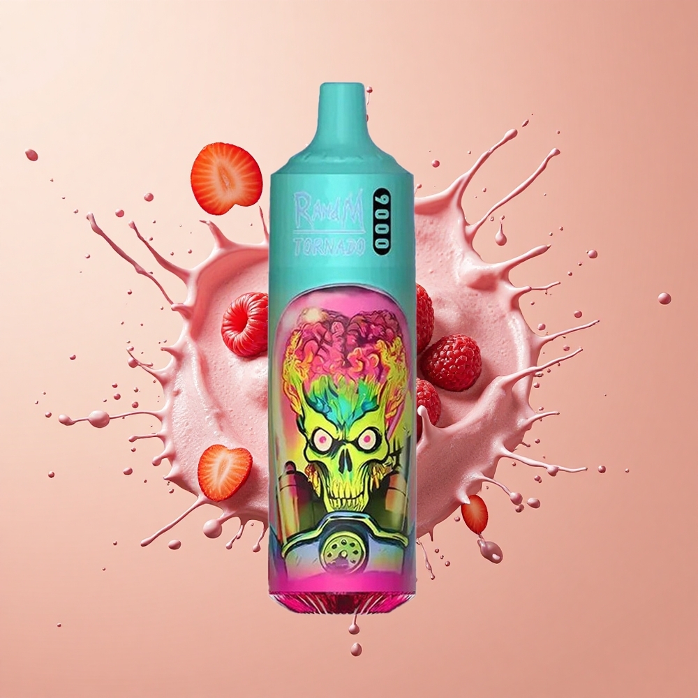 RandM Fumot Tornado 9000 Morango Framboesa Cereja Gelo com Bateria Recarregável e Bobina em Malha