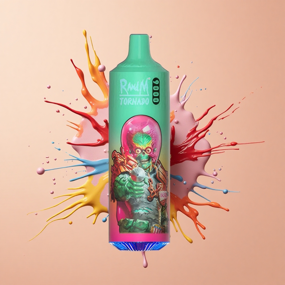 RandM Fumot Tornado 9000 Azul Framboesa Kush com Bateria Recarregável e Bobina em Malha