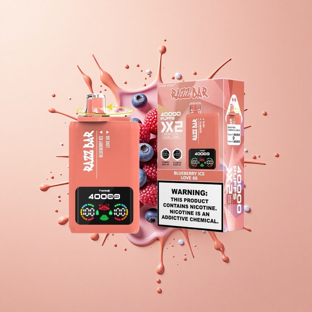 Razz Bar 40000 Mirtilo Gelo - Amor 66 com Tela de Potência e Bobina em Malha