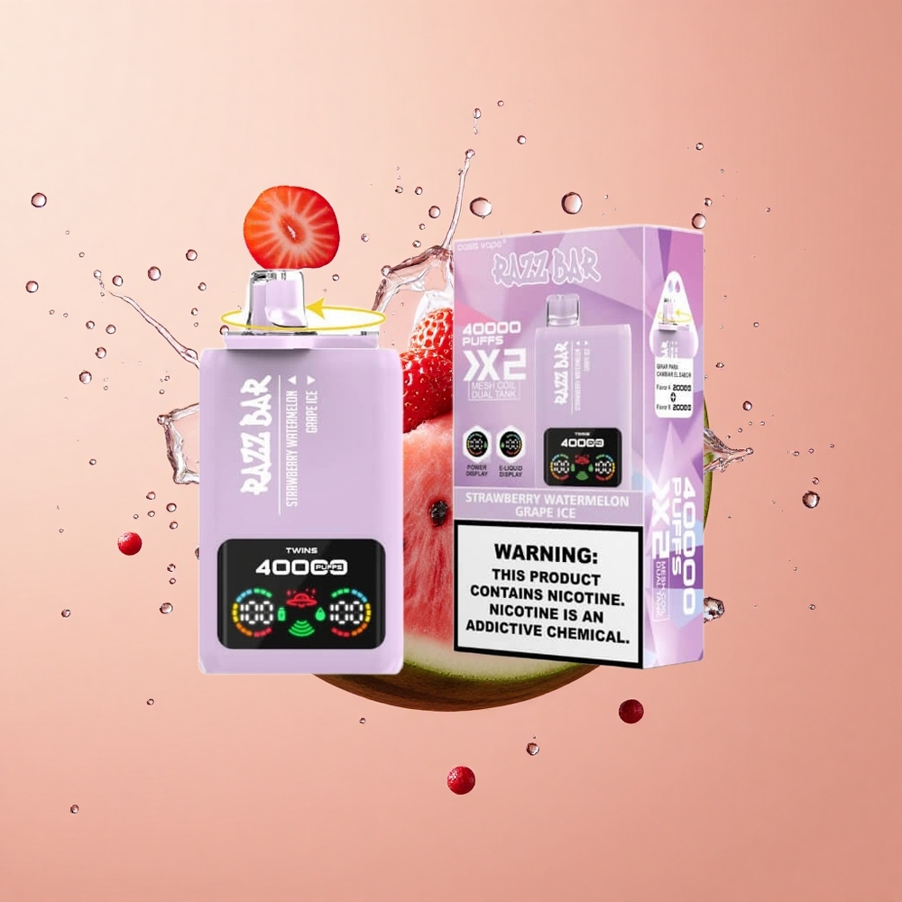 Razz Bar 40000 Morango Melancia - Uva Gelo com Tela de Potência e Bobina Mesh