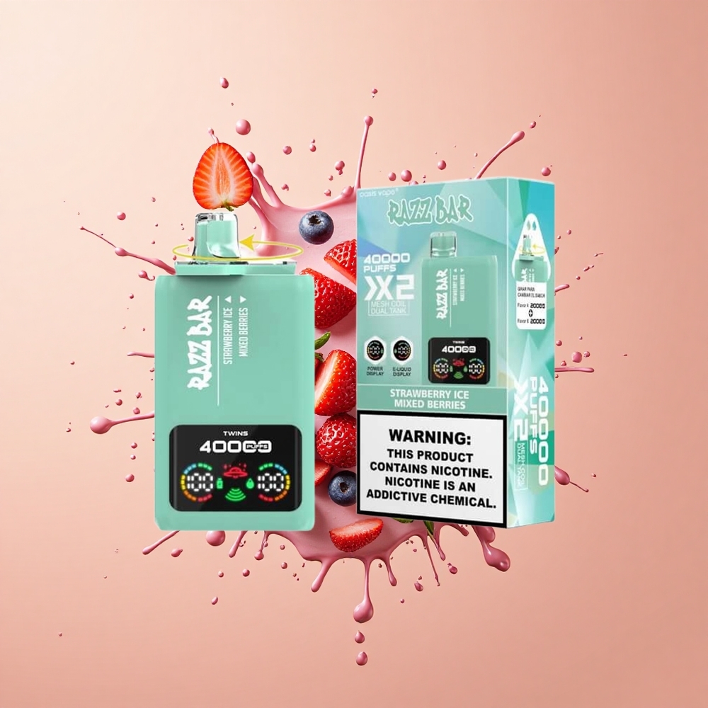 Razz Bar 40000 Morango Gelo - Frutas Vermelhas com Tela de Potência e Bobina em Malha